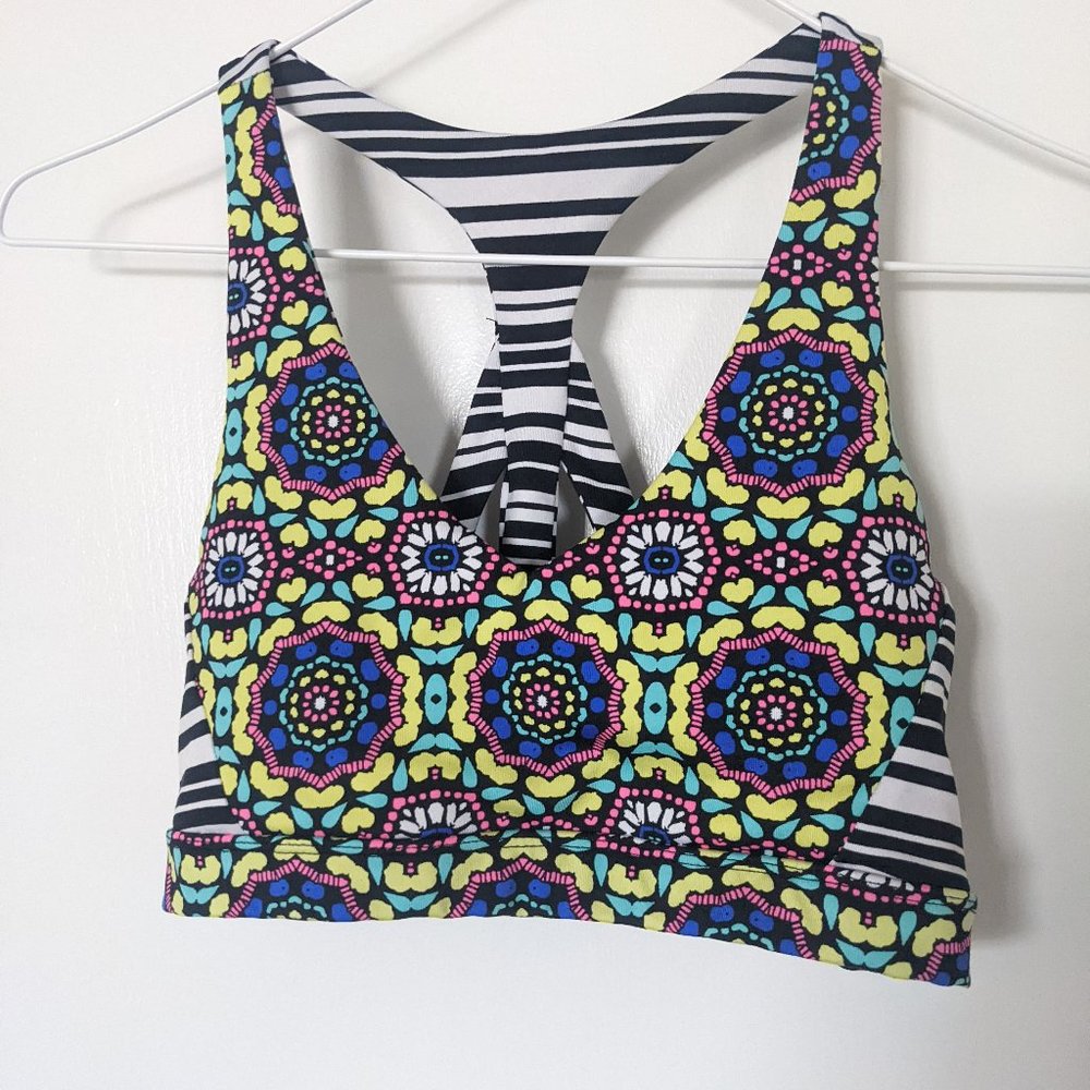 colorful patterned sports bra